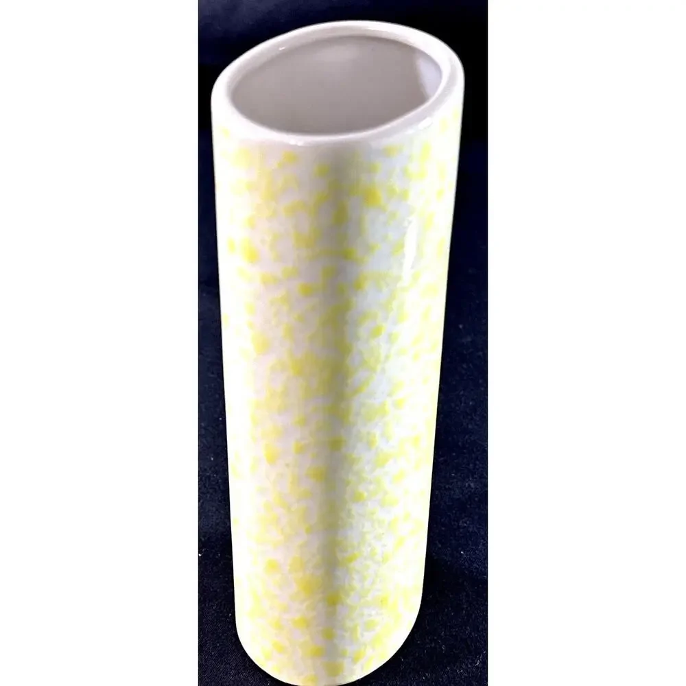 Vintage 1991 FTD Vase Cylinder Shape Speckled Yellow White Bud Vase 6.25” Tall